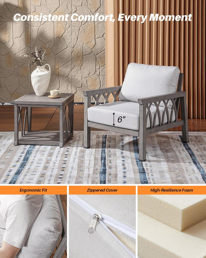 Aluminum Outdoor Patio Furniture Set, 4-Piece Outdoor Sofa Set with 3-Seat Sofa, 2 Armchairs & Coffee Table, Outdside Sofa Set Patio Conversation Set with Cushions for Deck, Balcony, Limed Oak7