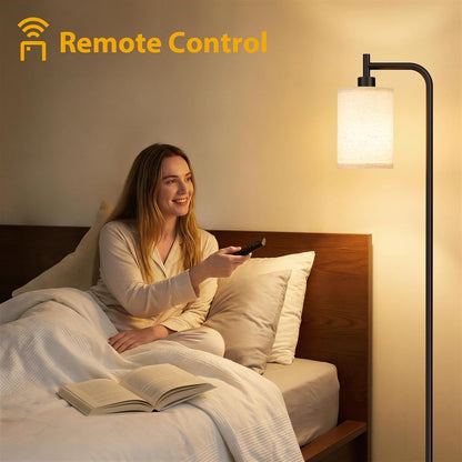 64" Floor Lamp with Remote Control, Dimmable Tall Standing Lamps for Living Room Bedroom Office Corner, 9W LED Bulb Included, Foot Pedal Switch, Beige Shade Black Pole3