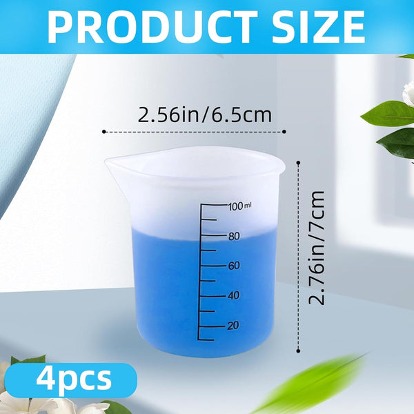 4 Pack Reusable Silicone Measuring Cups,100Ml Laundry Detergent Dispenser,Liquid Measuring Cups for Laundry Room,Bathroom,Dormitory,Diy,Art & Craft3