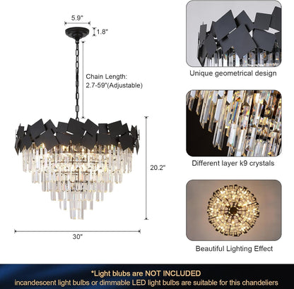 Modern Large Crystal Chandelier 30"Black round Chandeliers for Staircase6
