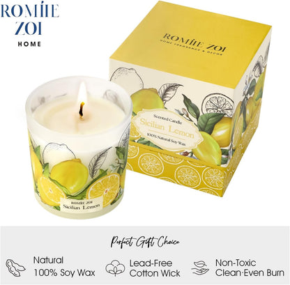 Scented Candle - Sicilian Lemon- 6Oz Aromatherapy Soy Wax Jar Candle for Home, Gifts for Women - 170G2