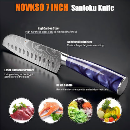 7 Inch Santoku Knife, Pretty Design, High‑Carbon Steel, Resin Handle2
