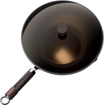 Carbon Steel Wok Pan, Tripole Nitrided Pre-Seasoned Flat Bottom Woks & Stir-Fry Pans Nonstick, Chinese Wok with Glass Lid for All Stovetops, Gift for Chef - 11.8 Inch1