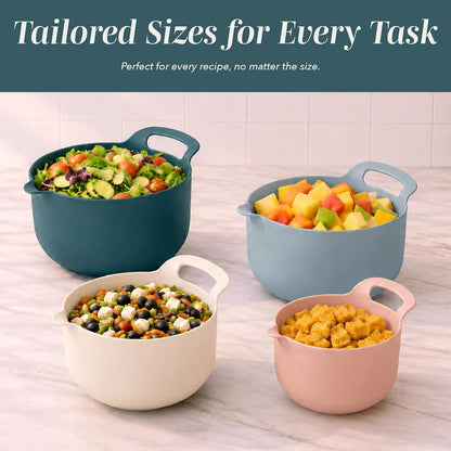 Nesting Plastic Mixing Bowl Set with Pour Spouts and Handles, Teal and Pink, 4 Piece Non-Slip5