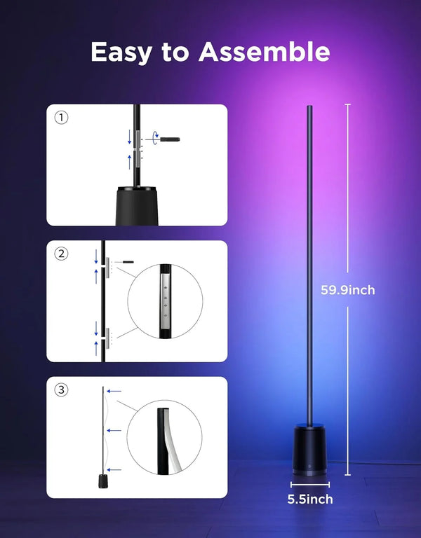 Govee Floor Lamp 3 Lite, Smart RGBIC LED Corner Lamp for Living Room | Compatible with Alexa, Smartthings, Matter, 1400Lm Dimmable Color Changing Tall Standing Light with Music Sync for Bedroom7