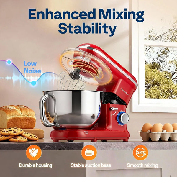 Stand Mixer, 6-Quart Tilt-Head Kitchen Mixer with Bowl, Red | 10 Speeds, Splash Guard, Dough Hook, Beater, Whisk, Egg Separator, for Cake & Bread3