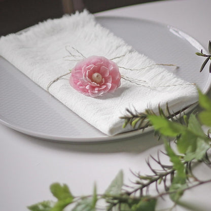 Handmade Cloth Napkins 100% Cotton Napkins with Fringe，Delicate Handmade Cloth Napkins for Dinners, Parties, Weddings and More，18 X 18 Inch Set of 4 - White4