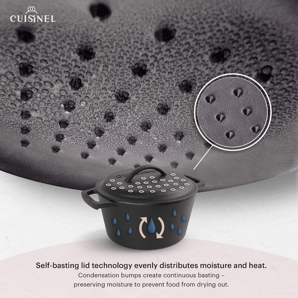 Cast Iron Dutch Oven - 3-Quart Deep Pot + Lid + Pan Scraper + Handle Covers - Large Pre-Seasoned Cooker for Baking Bread, Soup, Frying - Indoor/Outdoor - BBQ Cookware. PFAS and Pfoa-Free4