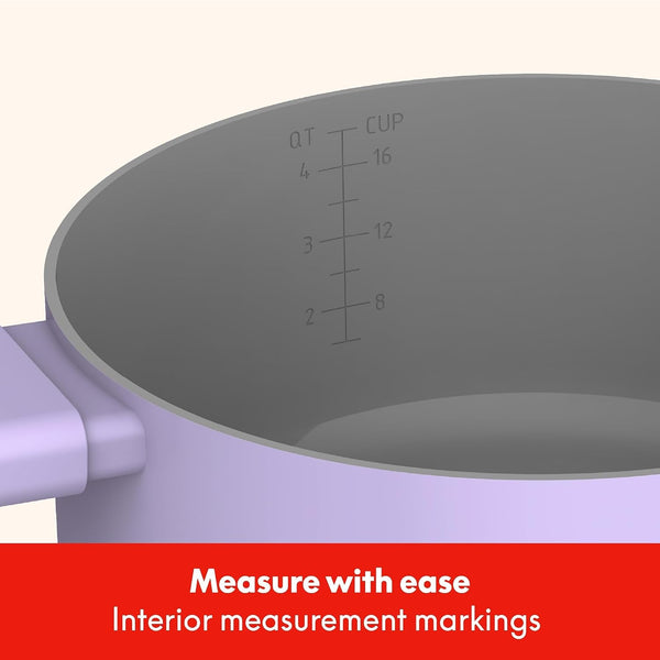 By Bella 12 Piece Cookware Set W Evergood™ Ceramic Nonstick Coating​ and Silicone & Wood Utensils, Dishwasher Safe Silicone & Glass Lids, Oven Safe & All Stovetop Compatible, Lavender6