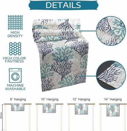 Tropical Coral Cotton Linen Rectangle Table Runners, Summer Coastal Kitchen Table Cloth Scarves, Beach Seaside Nautical Luxury Coffee Table Runner (Teal Blue Grey Coral,13X120 Inch)7