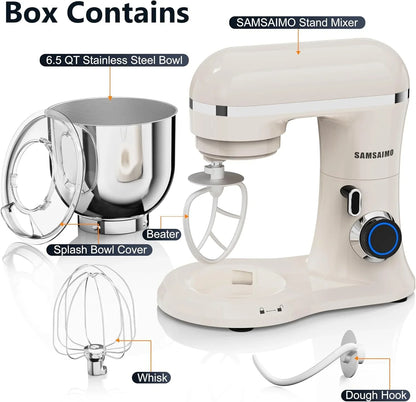 Stand Mixer, 6.5QT Tilt-Head Electric Kitchen Mixer 660W, 10-Speed Household Food Mixer with 304 Stainless Steel Bowl, Bread Cake Mixer Include Dishwasher Safe Dough Hook, Beater and Whisk6