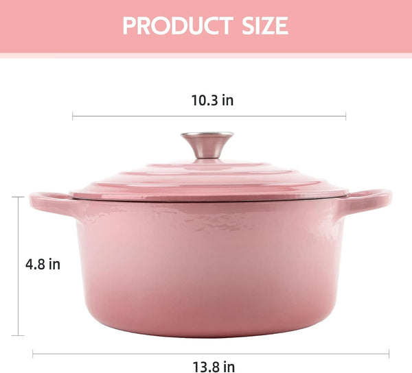 6 Quart Dutch Oven Enameled Cast Iron with Lid - Big Dual Handles - Oven Safe up to 500°F - Classic round Pot for Versatile Cooking Pink3
