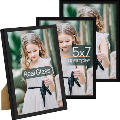 5X7 Picture Frame Glass, Thin Border, Black Photo Frames, 3 Pack1