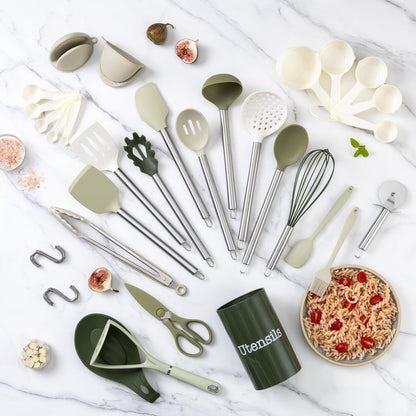 Silicone Cooking Utensils, Kitchen Utensil Set, Easy to Clean Silicone Kitchen Utensils, Cooking Utensils for Nonstick Cookware, Kitchen Gadgets Set, 38 Piece, Green6
