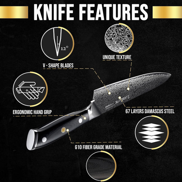 Chef Knife VG10 Damascus Steel G10 Handle with Leather Sheath & Blade Guard4