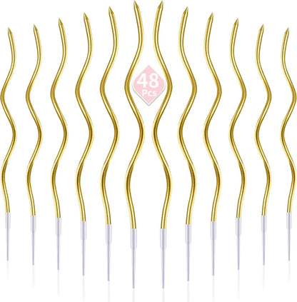 48-Count Gold Spiral Long Thin Metallic Birthday Candles, Cake Candles, Birthday Parties, Wedding Decorations, Party Candles4