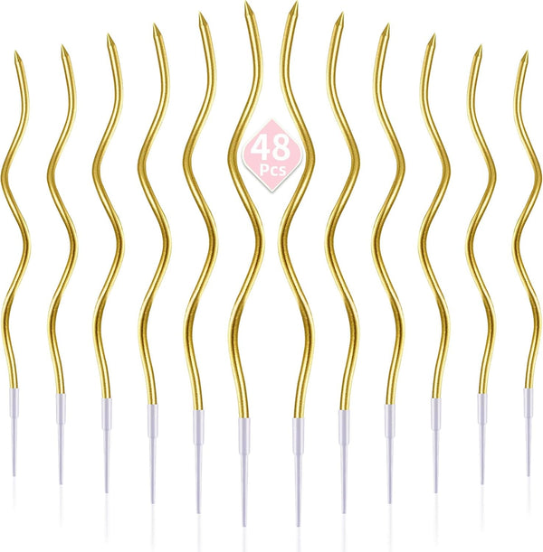 48-Count Gold Spiral Long Thin Metallic Birthday Candles, Cake Candles, Birthday Parties, Wedding Decorations, Party Candles4
