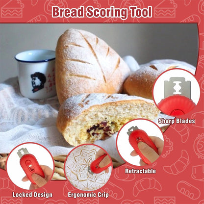 Bread Lame Dough Scoring Tool,Retractable Sourdough Scoring Tool with Stainless Steel Blade for Bread Baking, Cooking Supplies Accessories (RED)6