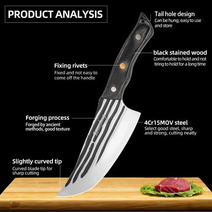 Kitchen Knife, Knives with Sheath Hand Forged Butcher Knife for Meat Cutting Cooking Meat Cleaver Chef Knives for Outdoor Camping, BBQ3