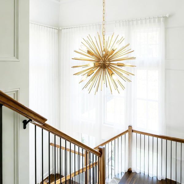 20In 9-Lights Gold Sputnik Chandelier Modern Mid-Century Starburst6