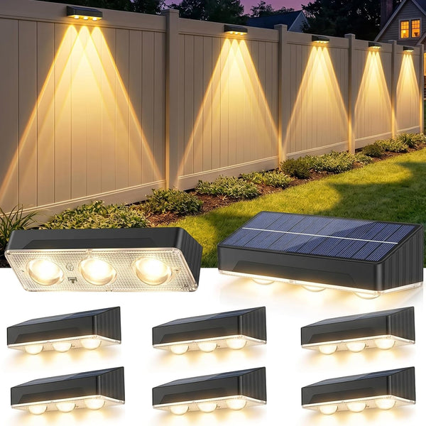 Solar Fence Lights Outdoor 8 Pack Waterproof Upgraded Brightness 3 LED Lens Solor Deck Lights Warm Cool Natural White RGB 10 Color outside Solar Powered Wall Light for Backyard Garden Patio Step Rail1