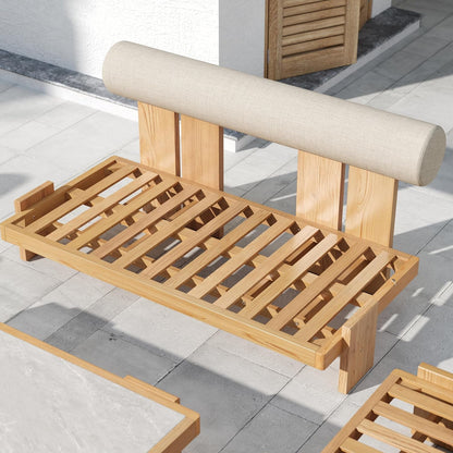 Outdoor Teak Conversation Set, 4 Pcs Sofa Set with Coffee Table, Sintered Stone Top, Cushions Included, Weather-Resistant Patio Furniture Set for Garden & Patio6
