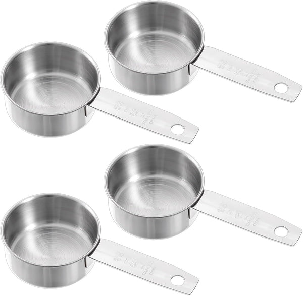 4 Pcs 1/4 Cup Measuring Cup, 60 Ml Stainless Steel Measuring Cups Inner Scale Metal Liquid Measure Scoop 2 Oz Cups for Coffee, Cooking, Baking, Kitchen Wet and Dry Ingredients, Dishwasher Safe1