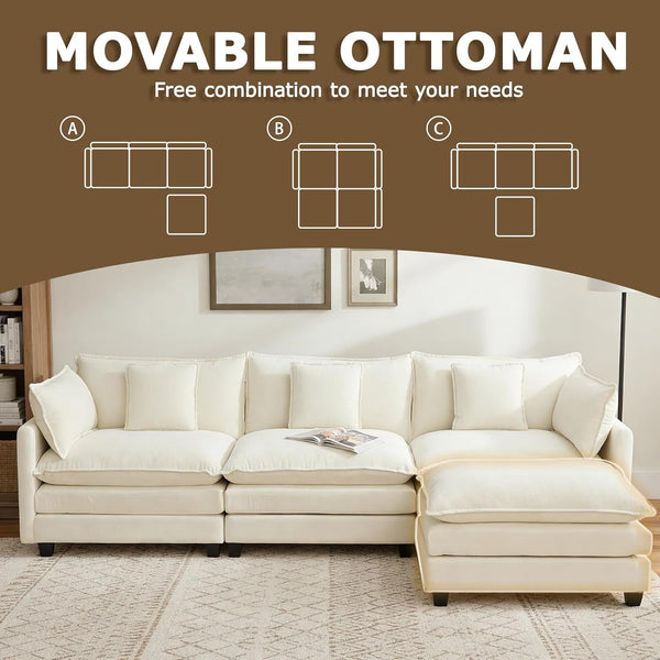 113" Modular Sectional Sofa, L Shaped Cloud Couch with Ottoman5