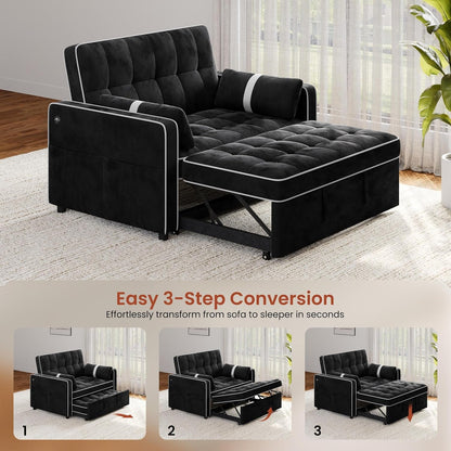 3 in 1 Sofa Bed Convertible Sleeper Sofa with USB Ports, Black7