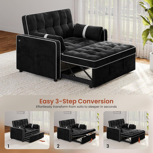3 in 1 Sofa Bed Convertible Sleeper Sofa with USB Ports, Black7