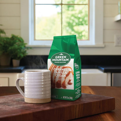 , Caramel Vanilla Cream, Ground Flavored Coffee, Light Roast, Bagged 12Oz.6