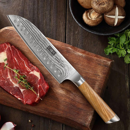Damascus Santoku Knife 7", Sharp Chef Knife, Ergonomic Wood Handle5