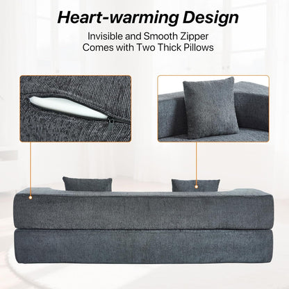 Folding Sofa Bed, Convertible Futon Sleeper Bed, 2-In-1 Foldable Floor Mattress with 2 Pillows, Breathable High-Density Foam Lazy Couch, Twin Size Comfy Lounge Chair, Dark Gray8
