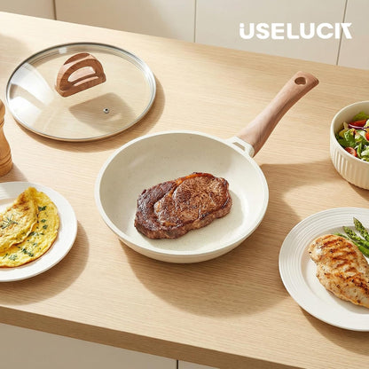 UESLUCK 8 Inch Creamic Non Stick Frying Pan with Lid- Small Creamic Skillet with Lid, Egg Pan Non Stick with Cool-Touch Handle, PFAS & PTFE Free, Compatible with All Stovetops6