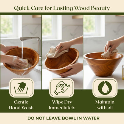 Salad Bowl, 2.3 Qt Acacia Wood Mixing & Serving Bowl, Small Size4