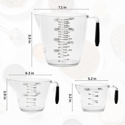 Dalup Measuring Cup Set – Clear Plastic Liquid Measuring Cups (8/16/32 Oz) with Spout & Non-Slip Handle | 3-Piece Plastic Measuring Cup Set for Liquids & Dry Ingredients3