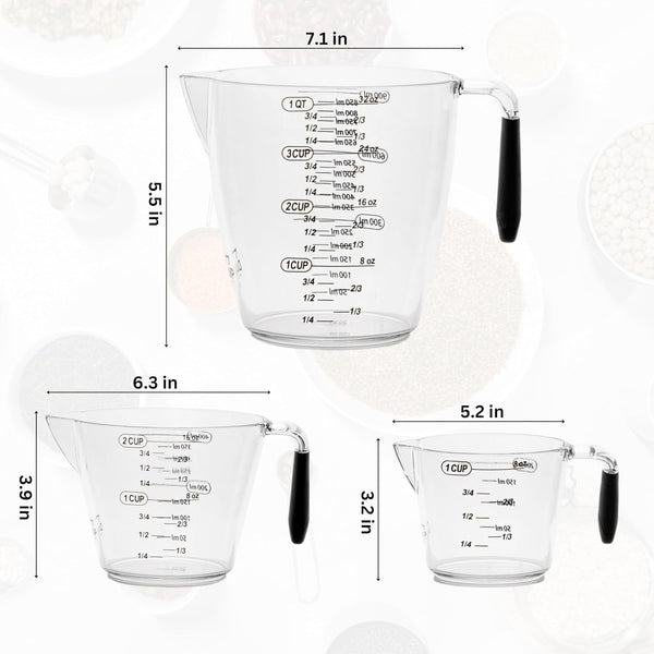 Dalup Measuring Cup Set – Clear Plastic Liquid Measuring Cups (8/16/32 Oz) with Spout & Non-Slip Handle | 3-Piece Plastic Measuring Cup Set for Liquids & Dry Ingredients3