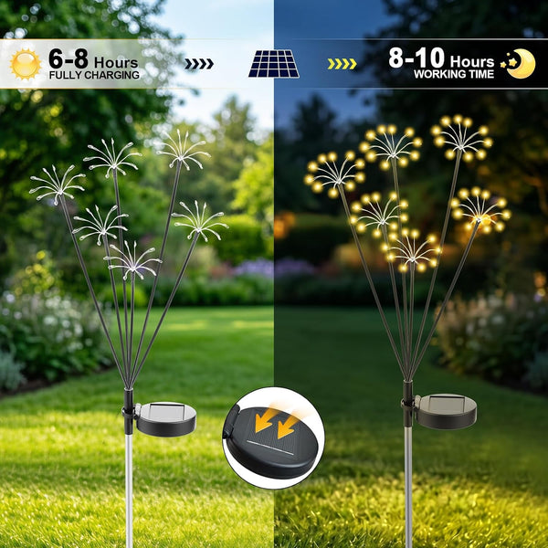 Solar Garden Lights Outdoor, 2 Pack New Upgraded Solar Swaying Starburst Light, Waterproof Fireworks Solar Lights for Yard Patio Pathway Decoration, Warm White3