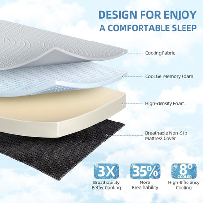 Foldable Mattress Twin Size, 6 Inch Cooling Folding Mattress/Topper, Breathable Absorbs Heat Fabric, Washable Trifold Memory Foam Mattress, Portable Floor Bed for Guest, Yoga, Camping4