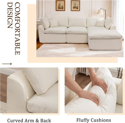 110" Cloud Sectional Couches for Living Room, Modern Modular Sectional Sofa with Ottoman, Boneless Cloud Couch with Comfy Deep Seats, Fluffy Chenille L-Shape Sofa Couch for Living Room, Beige5