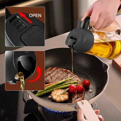 16 Oz 2-In-1 Glass Olive Oil Sprayer for Cooking, Black | Food-Grade Dispenser Bottle, 470 Ml, Spray and Pour, Portion Control, Stickers Included, for Salad, Frying and BBQ7