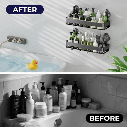 Shower Caddy Suction Cup,2 Pack Suction Shower Organizer,No Drilling Rustproof Shelves for Bathroom,Kitchen,Home Decor,Heavy Duty Bathroom Organizer with Large Capacity (15.7 Inch-No Bar)3
