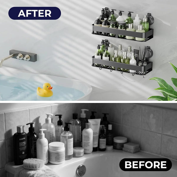 Shower Caddy Suction Cup,2 Pack Suction Shower Organizer,No Drilling Rustproof Shelves for Bathroom,Kitchen,Home Decor,Heavy Duty Bathroom Organizer with Large Capacity (15.7 Inch-No Bar)3