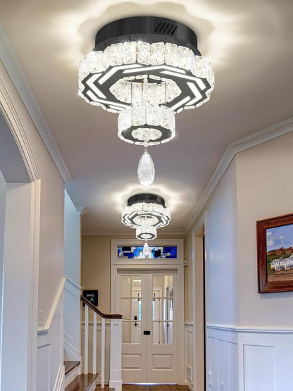 12" Modern Crystal Chandeliers Black Flush Mount Ceiling Chandelier Mini Chandelier for Hallway LED Dimmable Crystal Pendant Light for Dining Room Living Room Bedroom1