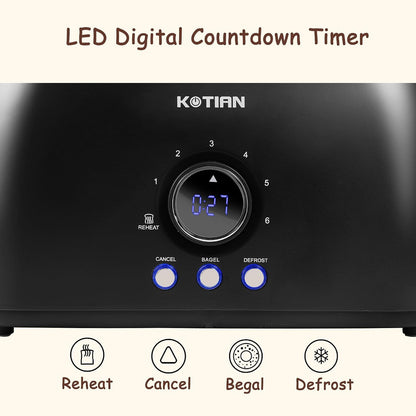 Toaster 4 Slice, Retro Long Slot Toasters with Countdown Timer,Stainless Steel Toaster,Bagel,Defrost,Reheat,Cancel Functions,Extra Wide Slots,6 Toast Settings,Removable Crumbs Tray,Matte Black3