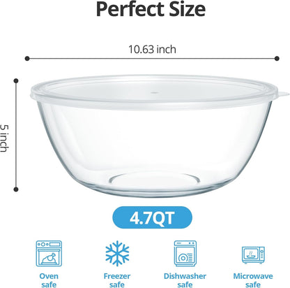 4.7 Qt Extra Large Glass Mixing Bowls Clear Glass Salad Cooking Bowls for Kitchen Salad Bread Storage2