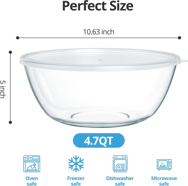 4.7 Qt Extra Large Glass Mixing Bowls Clear Glass Salad Cooking Bowls for Kitchen Salad Bread Storage2