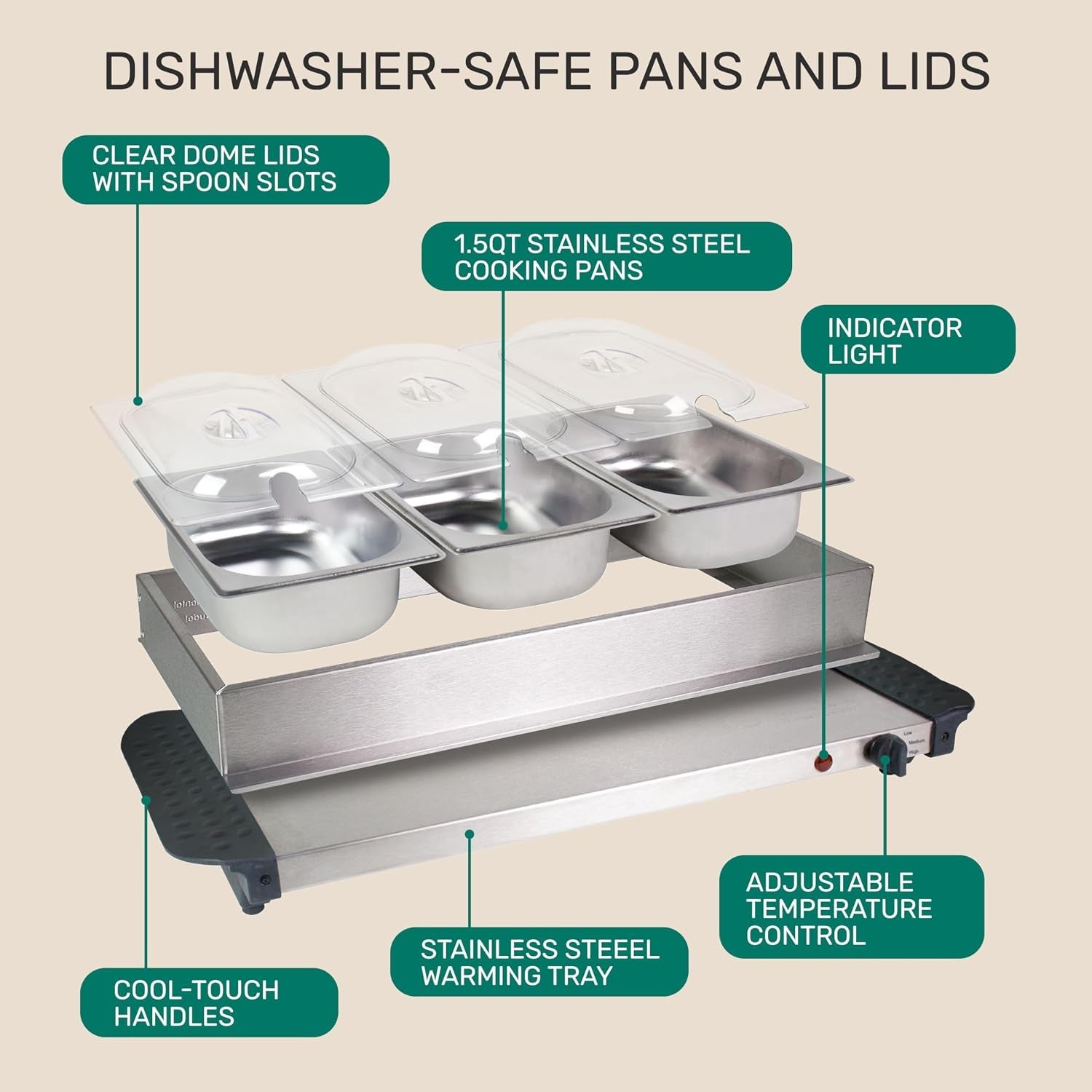 hcbs15ss-3-station-1-5-quart-stainless-steel-buffet-server-slow-cooker-warming-tray-adjustable-temperature-perfect-for-dinner-appetizers