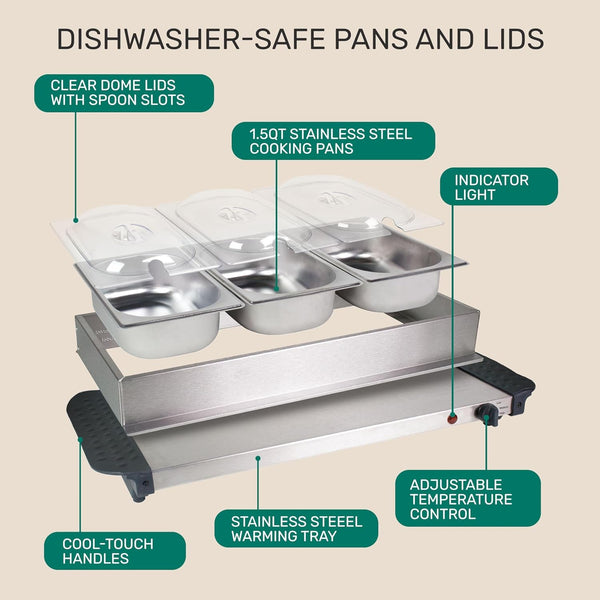HCBS15SS 3-Station 1.5-Quart Stainless Steel Buffet Server Slow Cooker & Warming Tray, Adjustable Temperature, Perfect for Dinner, Appetizers6