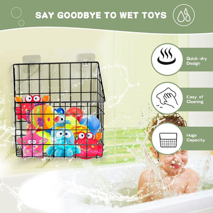 2 Pack Bath Toy Storage Organizer, Large Rustproof Metal Wire Basket, Wall Mounted Hanging Bathtub Holder, Bathroom Shower Caddy for Tub Toys & Toiletries3